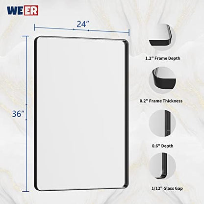 WEER Black Bathroom Vanity Mirror 24X36 Inch