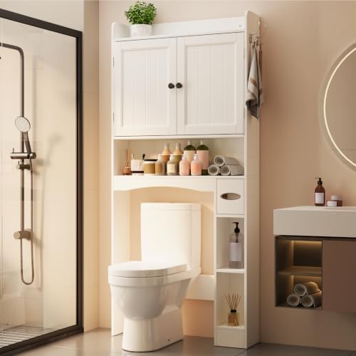 Ahomly Over The Toilet Storage Cabinet, 32.3" W x 70.3" H, White