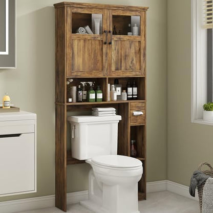 Vabches Over The Toilet Storage Cabinet with Doors & Paper Holder, Brown