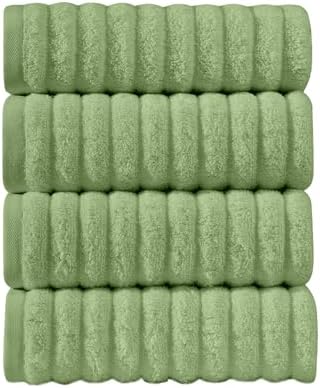 Elegant Comfort Luxury 100% Turkish Cotton Corduroy Ribbed 4 Pack Hand Towel Set 16 x 28 Inch - Absorbent, Super Soft, Quick Dry, Premium Towels for Bathroom, Gym, Spa and Hotel Use, Sage