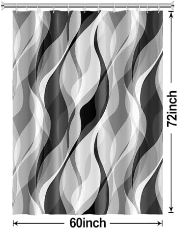Grey Striped Shower Curtain with Hooks for Bathroom 60x72 Inch