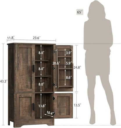 43”H Pantry Cabinet with 4 Doors, Kitchen Cabinet with 6 Door Shelves