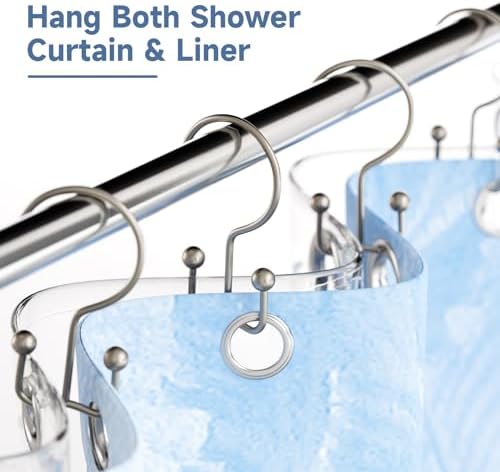 Titanker Shower Curtain Hooks Rings, Rust Resistant Metal Minimalist Simple Double Glide Shower Hooks Rings for Bathroom Shower Rods Curtains, Set of 12 Hooks - Matte Nickel