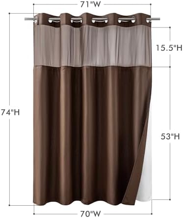 Mrs Awesome No Hook Shower Curtain with Snap-in Liner, Embossed Waffle Design Fabric Shower Curtain for Bathroom, Soft & Lightweight, 71x74, Chocolate