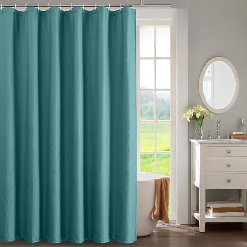 OWENIE Turquoise Shower Curtain for Bathroom 96 Inches Extra Long, Elegant 3D Embossed Textured Fabric Shower Curtains, Water Repellent, Machine Washable, Hotel Style, 72" W x 96" L, Turquoise