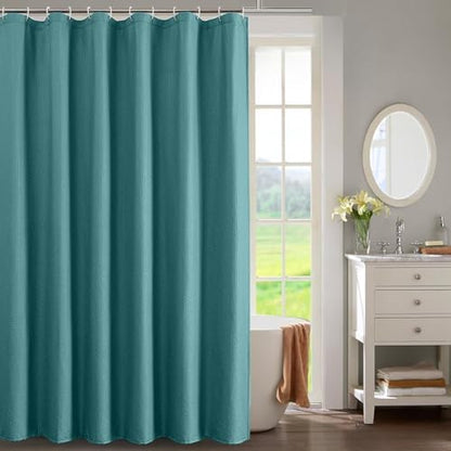 OWENIE Turquoise Shower Curtain for Bathroom 96 Inches Extra Long, Elegant 3D Embossed Textured Fabric Shower Curtains, Water Repellent, Machine Washable, Hotel Style, 72" W x 96" L, Turquoise