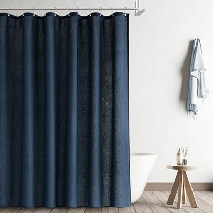 Naturoom Linen Shower Curtain 72 Inch Long for Bathroom Navy Blue 1 Panel