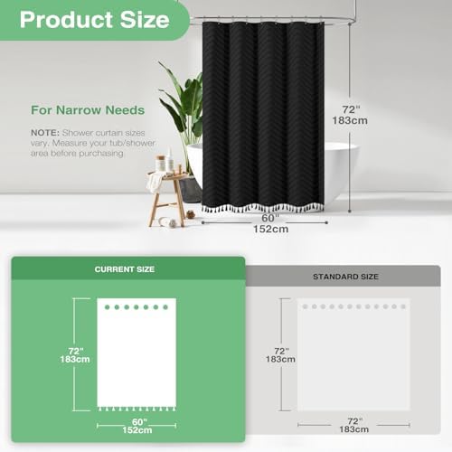 Dynamene Stall Boho Farmhouse Shower Curtain Tufted Chevron 60"x72" Black