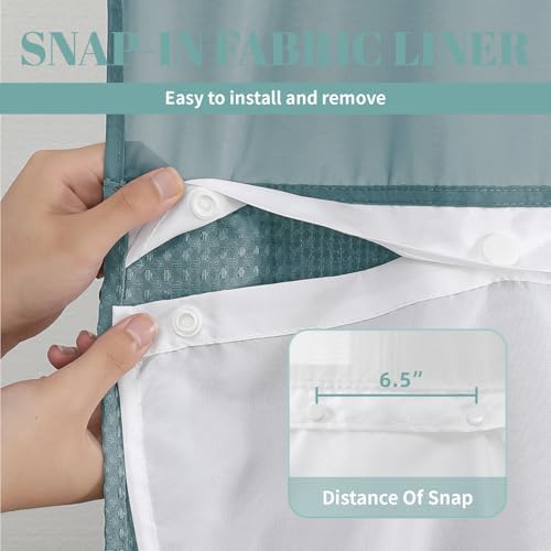 No Hook Waffle Shower Curtain with Snap-in Liner, 71x74 Inch, Seaweed Green