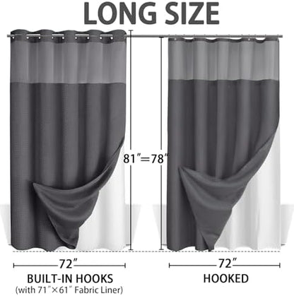 No Hook Shower Curtain with Liner Set Hotel Waffle Dark Grey 72W X 81L