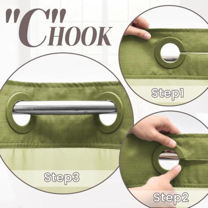 SORTTO No Hook Slub Shower Curtain with Liner, 71x74, Olive