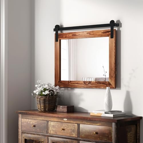 COGOOD Farmhouse Barn Door Mirror - 18 x 25 Brown