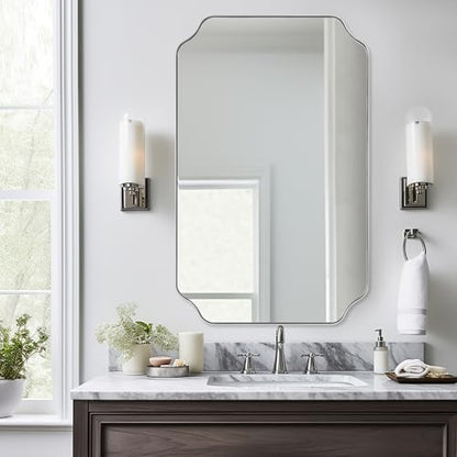 ANDY STAR Chrome Bathroom Mirror, 24x36 Inch Polished Chrome Rectangle Mirror, Scalloped Bathroom Mirror with Stainless Steel Metal Frame, Thin Frame Deep 1’’