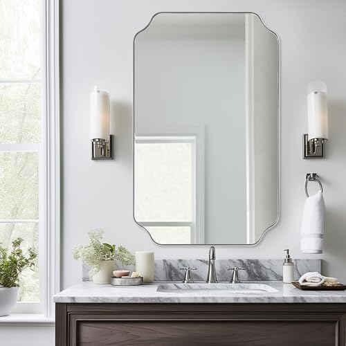 ANDY STAR 26"x38" Brushed Nickel Scalloped Rectangle Mirror for Bathroom