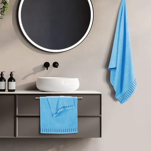 BELIZZI HOME Ultra Soft 3 Pack Cotton Towel Set, Contains a Bath Towels 28x55 inch, a Hand Towels 16x24 inch & a Wash Cloths 12x12 inch, Ideal Everyday use, Compact & Lightweight - Sky Blue