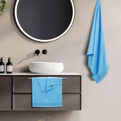 BELIZZI HOME Ultra Soft 3 Pack Cotton Towel Set, Contains a Bath Towels 28x55 inch, a Hand Towels 16x24 inch & a Wash Cloths 12x12 inch, Ideal Everyday use, Compact & Lightweight - Sky Blue