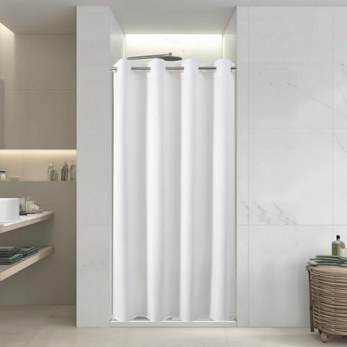 eachope No Hook Waffle Shower Curtain, No Liner Needed, 60x86 Inch, White
