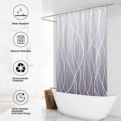 Striped Shower Curtain for Bathroom, Ombre Purple, 72" W x 72" L