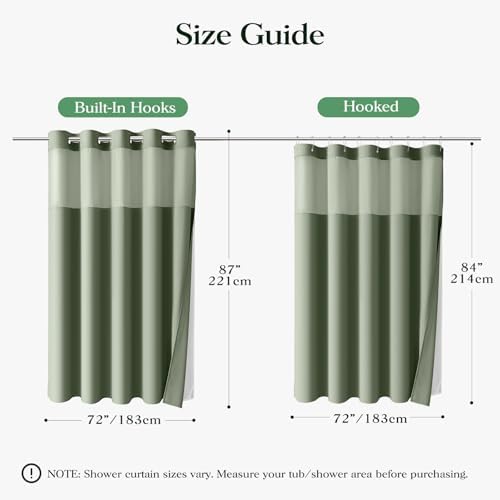 Dynamene Sage Green Hook Free Waffle Shower Curtain & Snap-in Liner,72x87