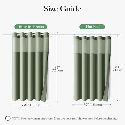 Dynamene Sage Green Hook Free Waffle Shower Curtain & Snap-in Liner,72x87
