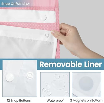 EUTXL Heavyweight Waffle No Hook Shower Curtain with Liner, 71x74, Pink