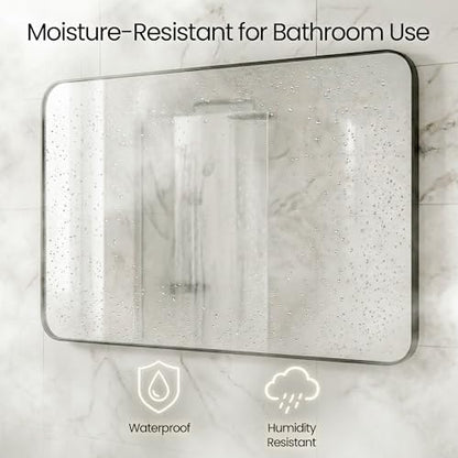 30x48 Inch Matte Black Rounded Rectangle Bathroom Vanity Mirror