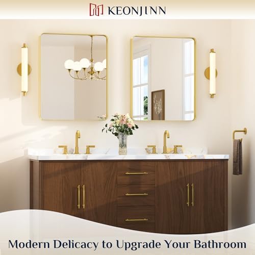 Keonjinn 24 x 30 Inch Gold Bathroom Mirrors for Over Sink, Tempered Glass