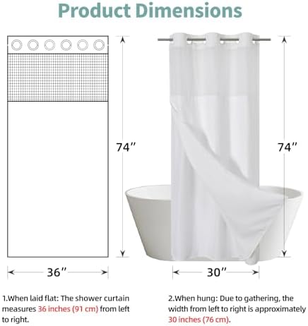 eachope No Hook Waffle Shower Curtain with Snap-in Liner, 36x74 Inch, White