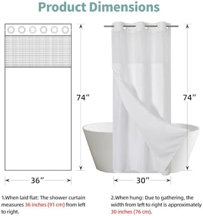 eachope No Hook Waffle Shower Curtain with Snap-in Liner, 36x74 Inch, White