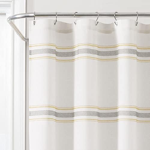 Lush Decor Farmhouse Stripe Cotton Shower Curtain, 72" W x 72" L, Yellow & Gray - Striped Bathroom Curtain - Fabric Shower Curtains - Farmhouse Bathroom Decor