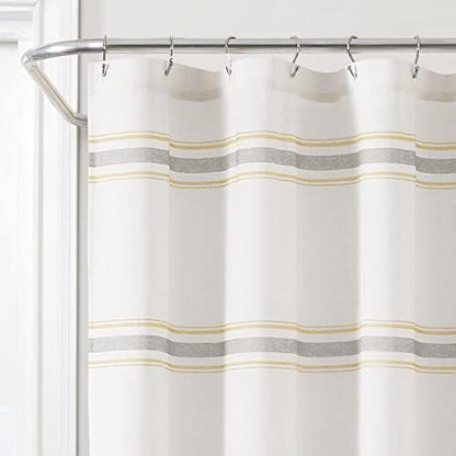 Lush Decor Farmhouse Stripe Cotton Shower Curtain, 72" W x 72" L, Yellow & Gray - Striped Bathroom Curtain - Fabric Shower Curtains - Farmhouse Bathroom Decor
