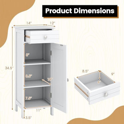 GIANTEX 34.5" Bathroom Cabinet with Drawer & Single Door (White)