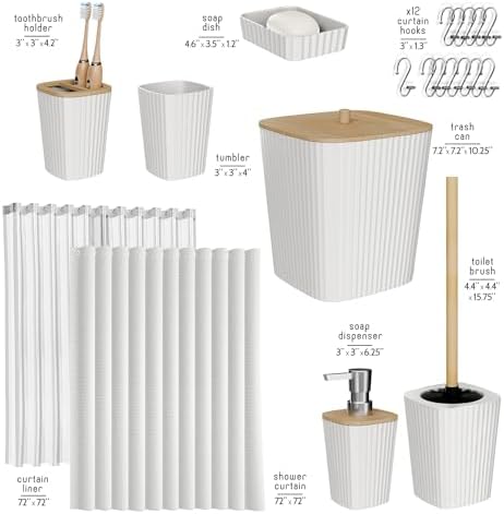 Clara Clark White Bathroom Set, Shower Curtain Set, Bathroom Accessory Set