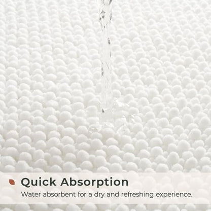 FRESHMINT Chenille Bath Rugs Set 2 Pieces, White, 17''x24''+20''x32''