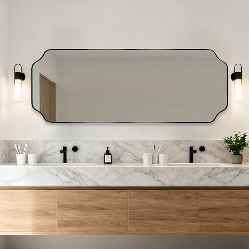 ANDY STAR 18" x 48" Full Length Mirror, Large Black Scalloped Bathroom Mirror, Full Body Wall Mirror with Scalloped Corner Decorative for Bedroom, Living Room (Horizontal or Vertical)