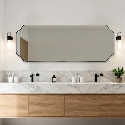 ANDY STAR 18" x 48" Full Length Mirror, Large Black Scalloped Bathroom Mirror, Full Body Wall Mirror with Scalloped Corner Decorative for Bedroom, Living Room (Horizontal or Vertical)