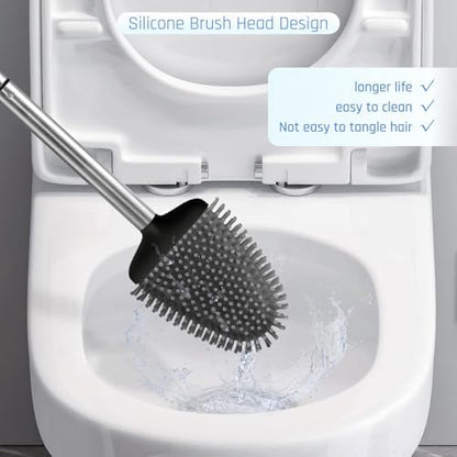 Sellemer Silicone Toilet Brush, Ventilation Slots Base Holder 2 Pack, Black