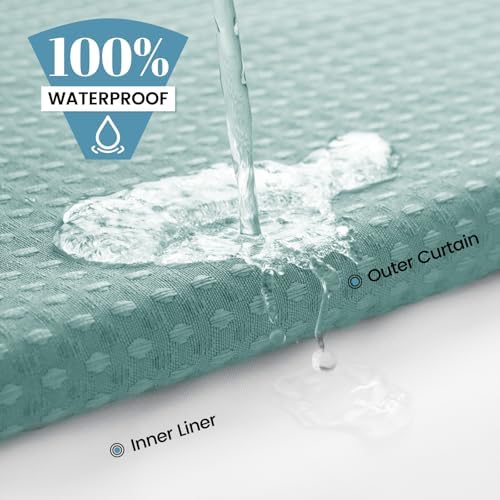 SORTTO No Hook Waffle Shower Curtain with Snap in Liner Set, 71x74, Teal