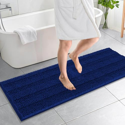 OLANLY Thick Bathroom Runner Rugs 59x20, Soft Chenille Long Bath Rugs, Navy