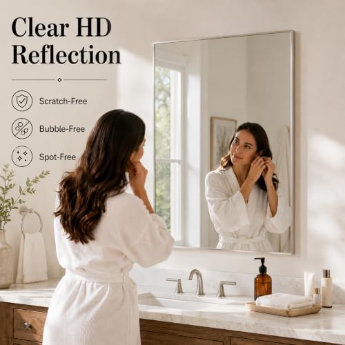 30"x36" Brushed Nickel Framed Rectangle Bathroom Vanity Wall Mirror