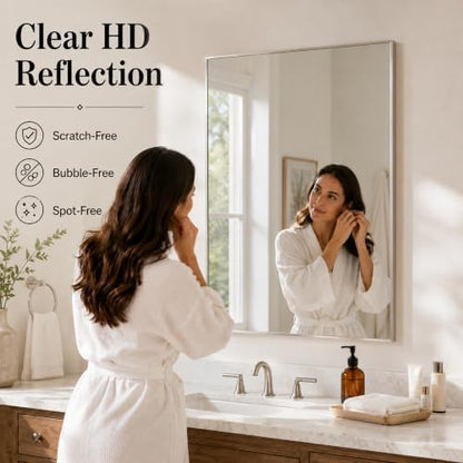 30"x36" Brushed Nickel Framed Rectangle Bathroom Vanity Wall Mirror