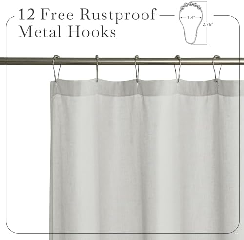 KGORGE Linen Blend Semi-Sheer Shower Curtains Grey for Bathroom
