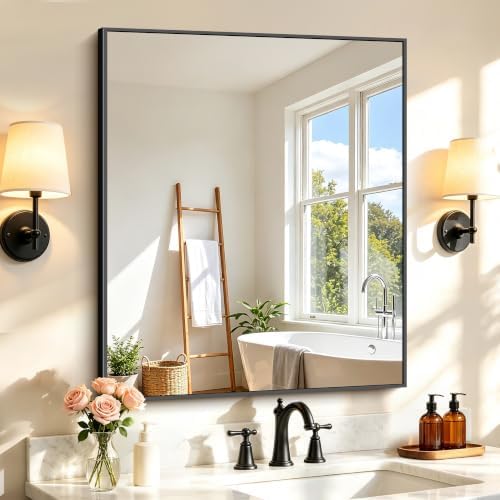 COFENY Black Bathroom Mirror for Wall, 30x36 Inch Rectangle With Metal Frame, Modern Vanity for Bathroom Living Room, Entryway Hangs Horizontal or Vertical
