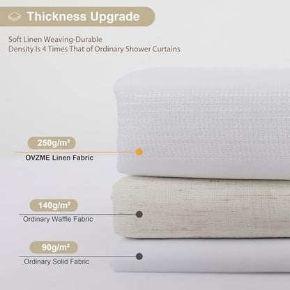 OVZME White Shower Curtain 78 Inch Long, Boho Farmhouse Thick Striped Fabric Hotel Shower Curtain with Tassel, Minimalist Textured Weighted Machine Washable Bathroom Decor, 72Wx78L Inches