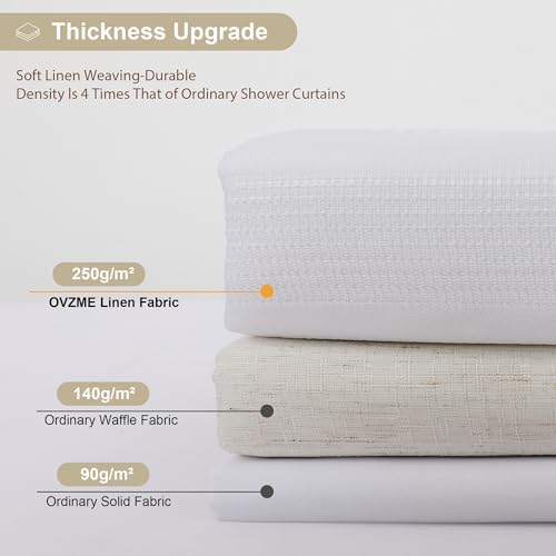OVZME White Boho Shower Curtain 72 Inch Long, Modern Farmhouse Rustic Striped Fabric Shower Curtain with Tassel, Heavy Duty Vintage Country Bathroom Decoration, 72Wx72L Inches