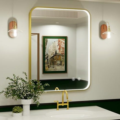28x36 Inch Gold LED Bathroom Mirror with Lights,3000K/4500K/6000K