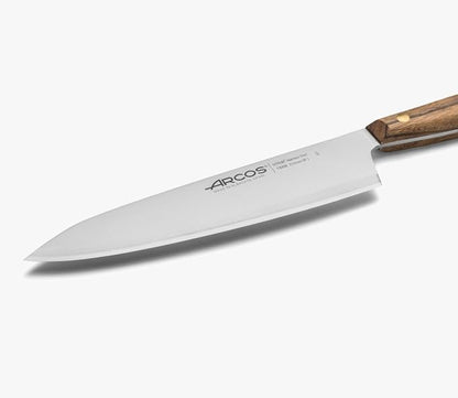 Arcos Chef Knife 8 Inch Stainless Steel. Professional Kitchen Knife for Cooking. Ovengkol Wood Handle 100% natural FSC and 210 mm Blade. Series Nordika