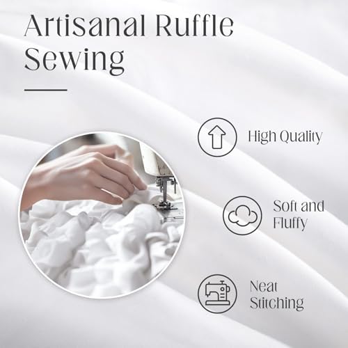 Ruffle Farmhouse Shower Curtain, White Vintage Shower Curtains for Bathroom Fabric Cute Rustic Cloth, 72" W X 72" L Inch
