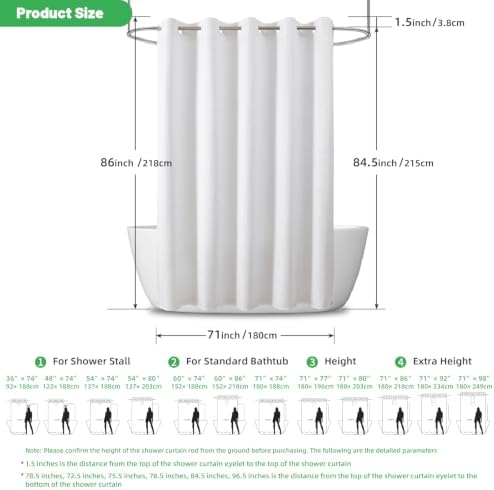 eachope No Hook Waffle Shower Curtain, No Liner Needed, 71x86 Inch, White