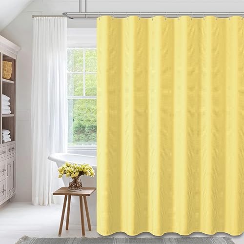 Dynamene Long Waffle Shower Curtain 256 GSM Heavy Fabric 72x78 Yellow